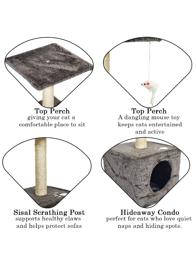 NNC PETS Cat tower with Scratch pole, Anti-scratch and Cat nail care post, 60 cm Protect furniture for Indoor cats and kittens, Small cat tree with Resting platform, Cozy Condo and Hanging Toy (Black) - Image 3